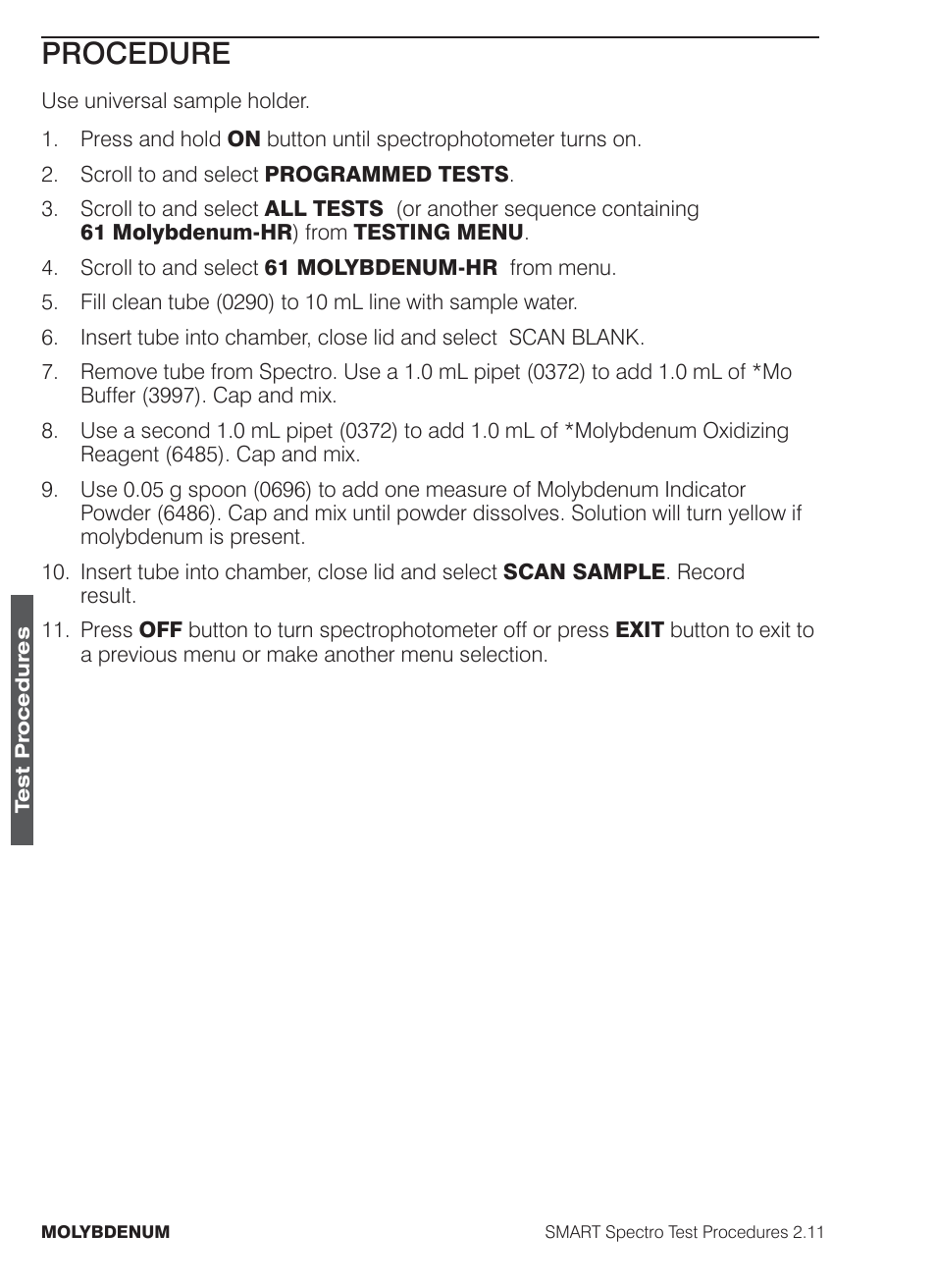 Procedure | LaMotte SMART Spectro Spectrophotometer User Manual | Page 187 / 261