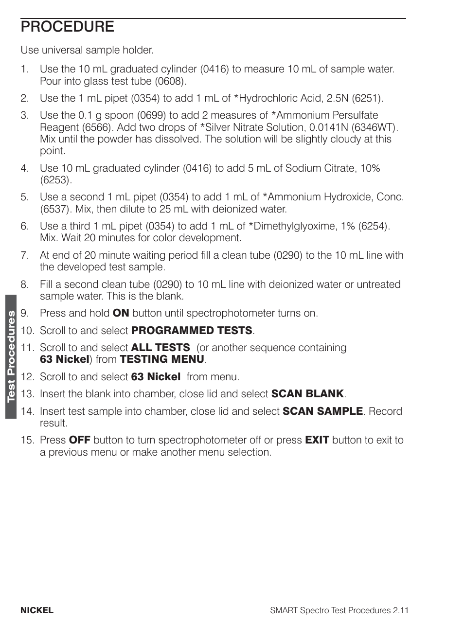 Procedure | LaMotte SMART Spectro Spectrophotometer User Manual | Page 189 / 261