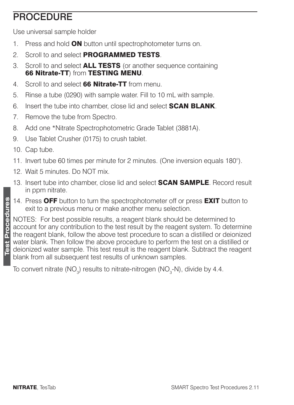 Procedure | LaMotte SMART Spectro Spectrophotometer User Manual | Page 191 / 261