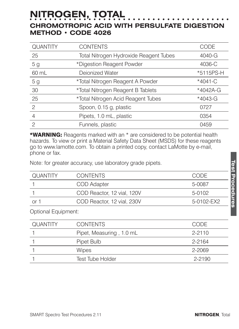 Nitrogen, total | LaMotte SMART Spectro Spectrophotometer User Manual | Page 200 / 261
