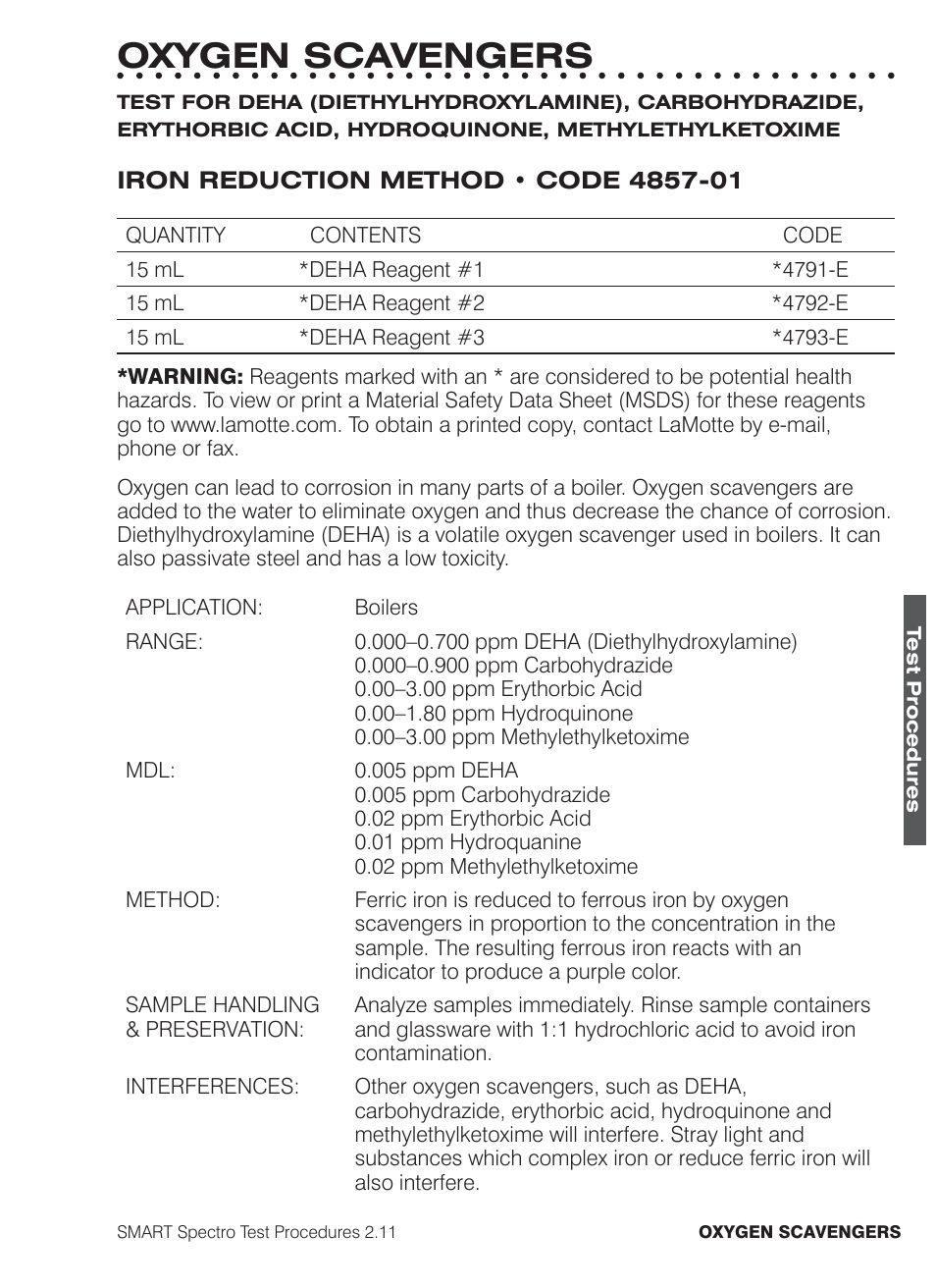 Oxygen scavengers | LaMotte SMART Spectro Spectrophotometer User Manual | Page 204 / 261