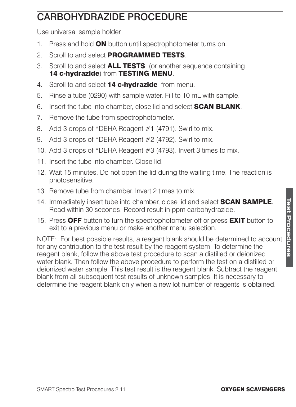 Carbohydrazide procedure | LaMotte SMART Spectro Spectrophotometer User Manual | Page 206 / 261