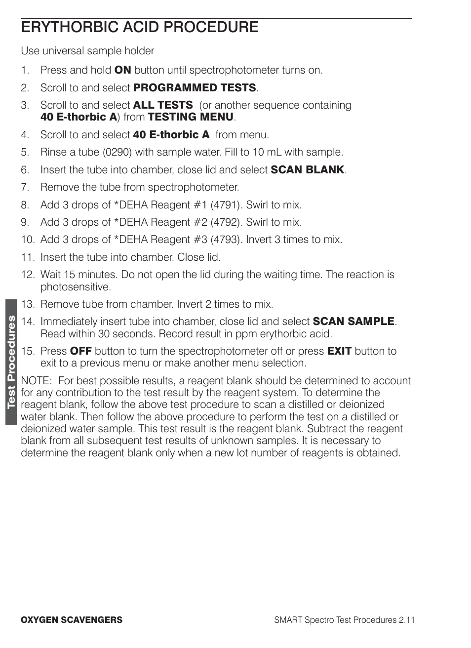 Erythorbic acid procedure | LaMotte SMART Spectro Spectrophotometer User Manual | Page 207 / 261