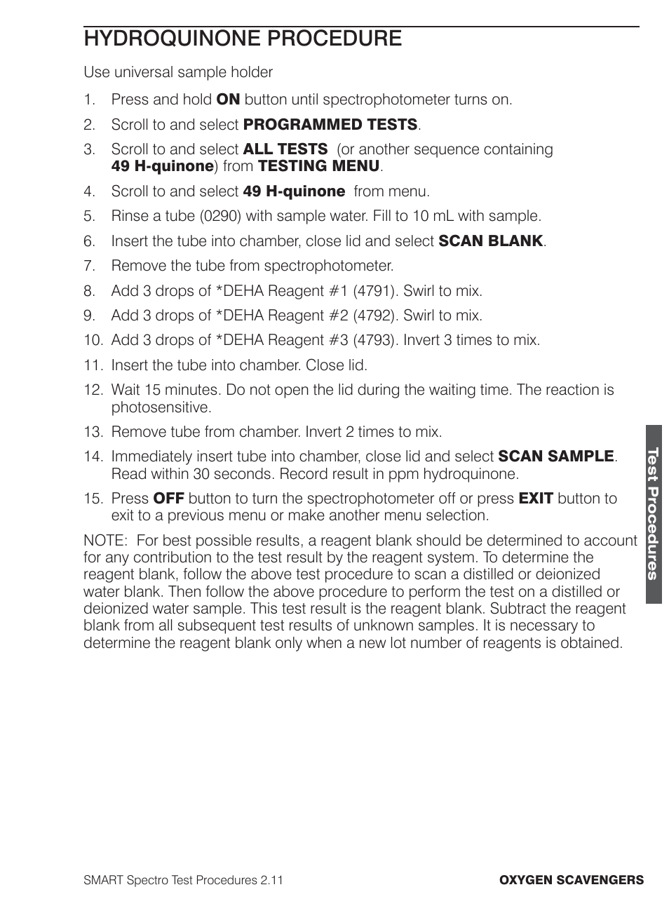 Hydroquinone procedure | LaMotte SMART Spectro Spectrophotometer User Manual | Page 208 / 261