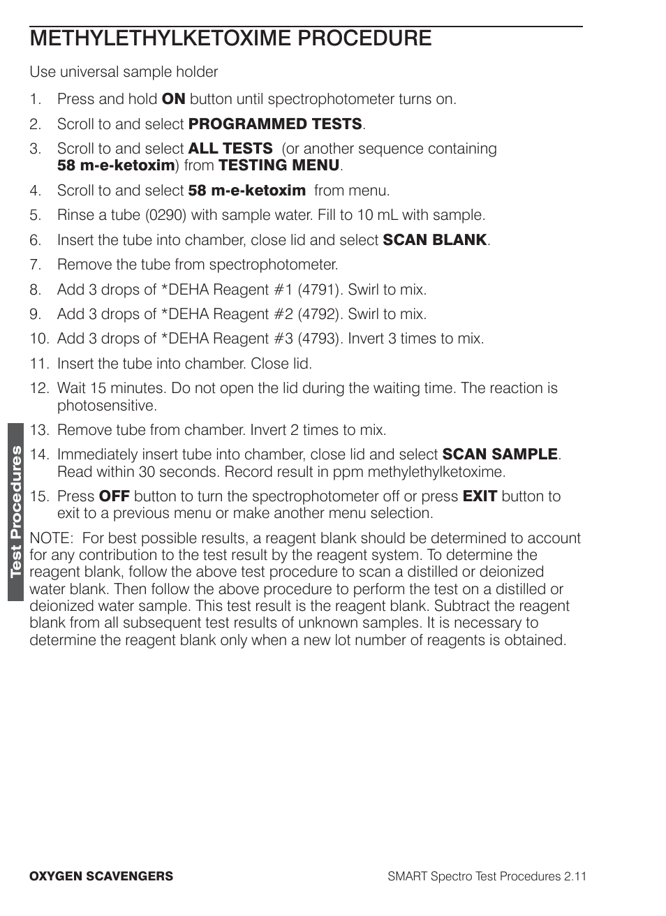 Methylethylketoxime procedure | LaMotte SMART Spectro Spectrophotometer User Manual | Page 209 / 261