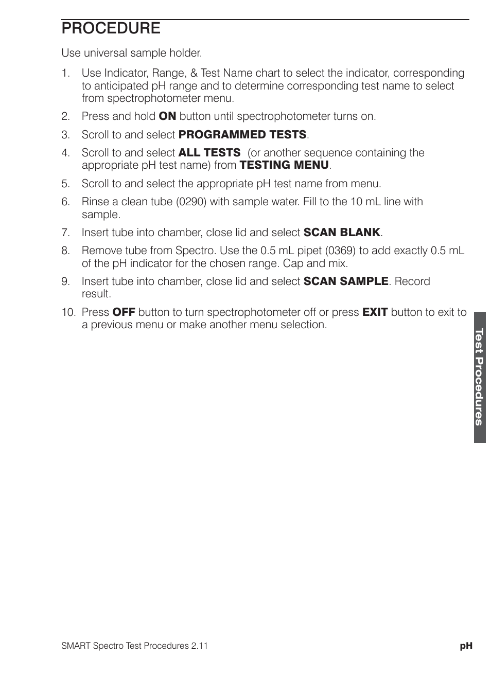 Procedure | LaMotte SMART Spectro Spectrophotometer User Manual | Page 216 / 261