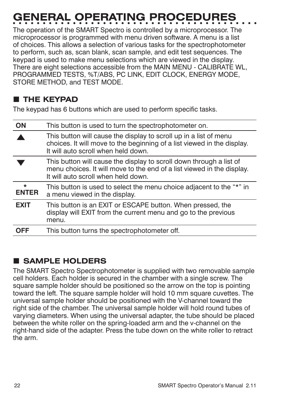 General operating procedures | LaMotte SMART Spectro Spectrophotometer User Manual | Page 22 / 261
