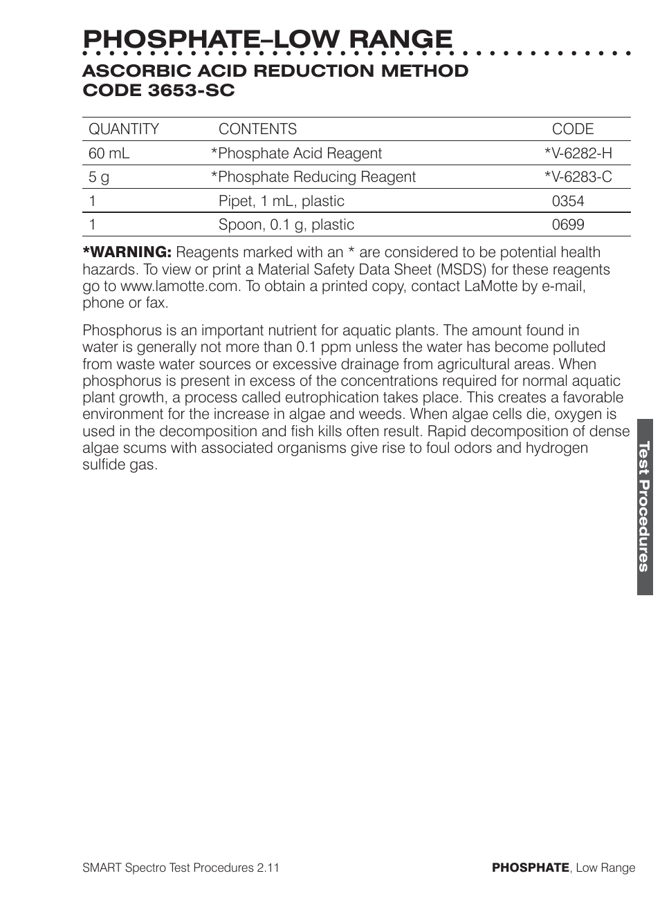 Phosphate–low range | LaMotte SMART Spectro Spectrophotometer User Manual | Page 220 / 261