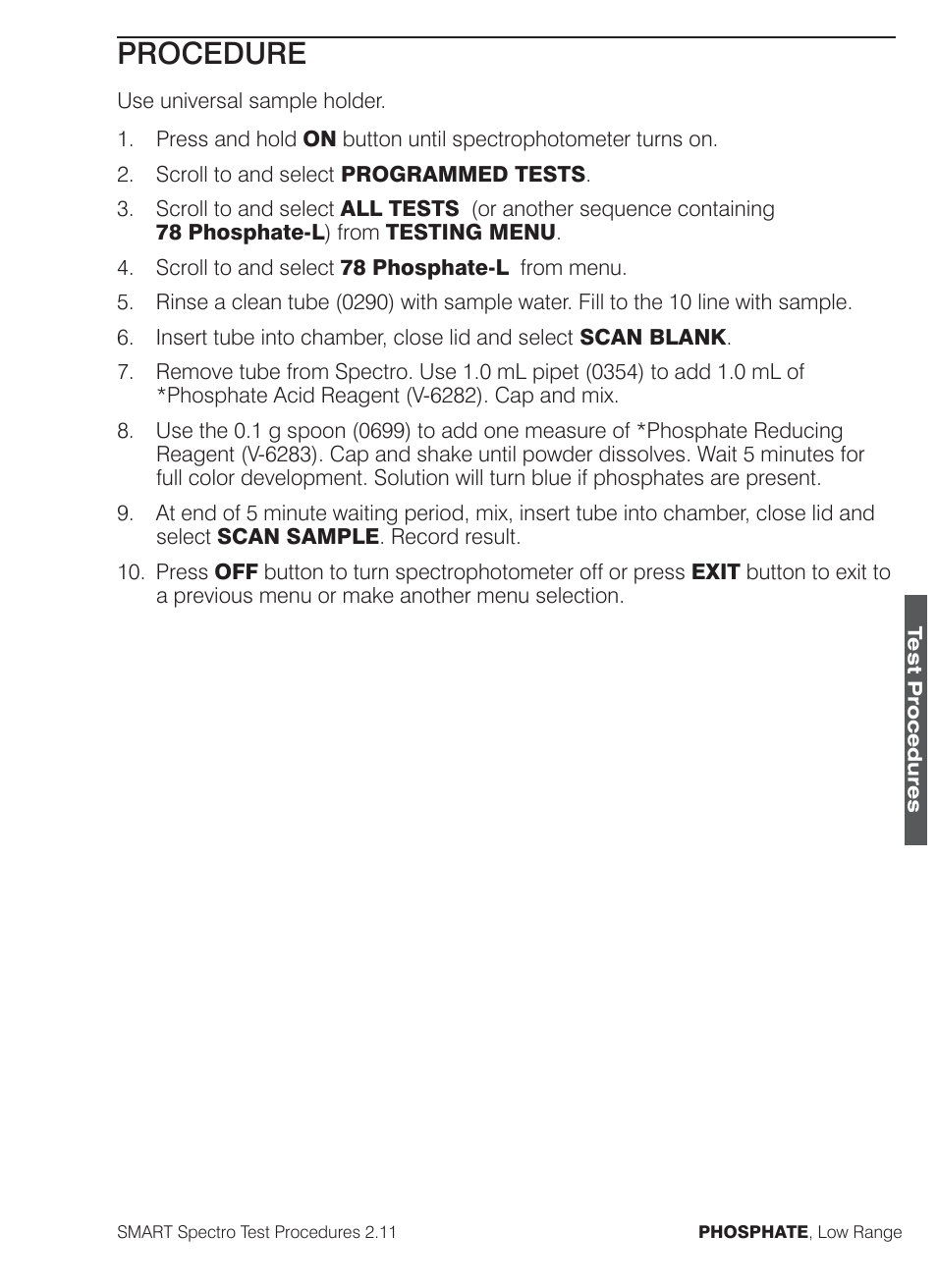 Procedure | LaMotte SMART Spectro Spectrophotometer User Manual | Page 222 / 261