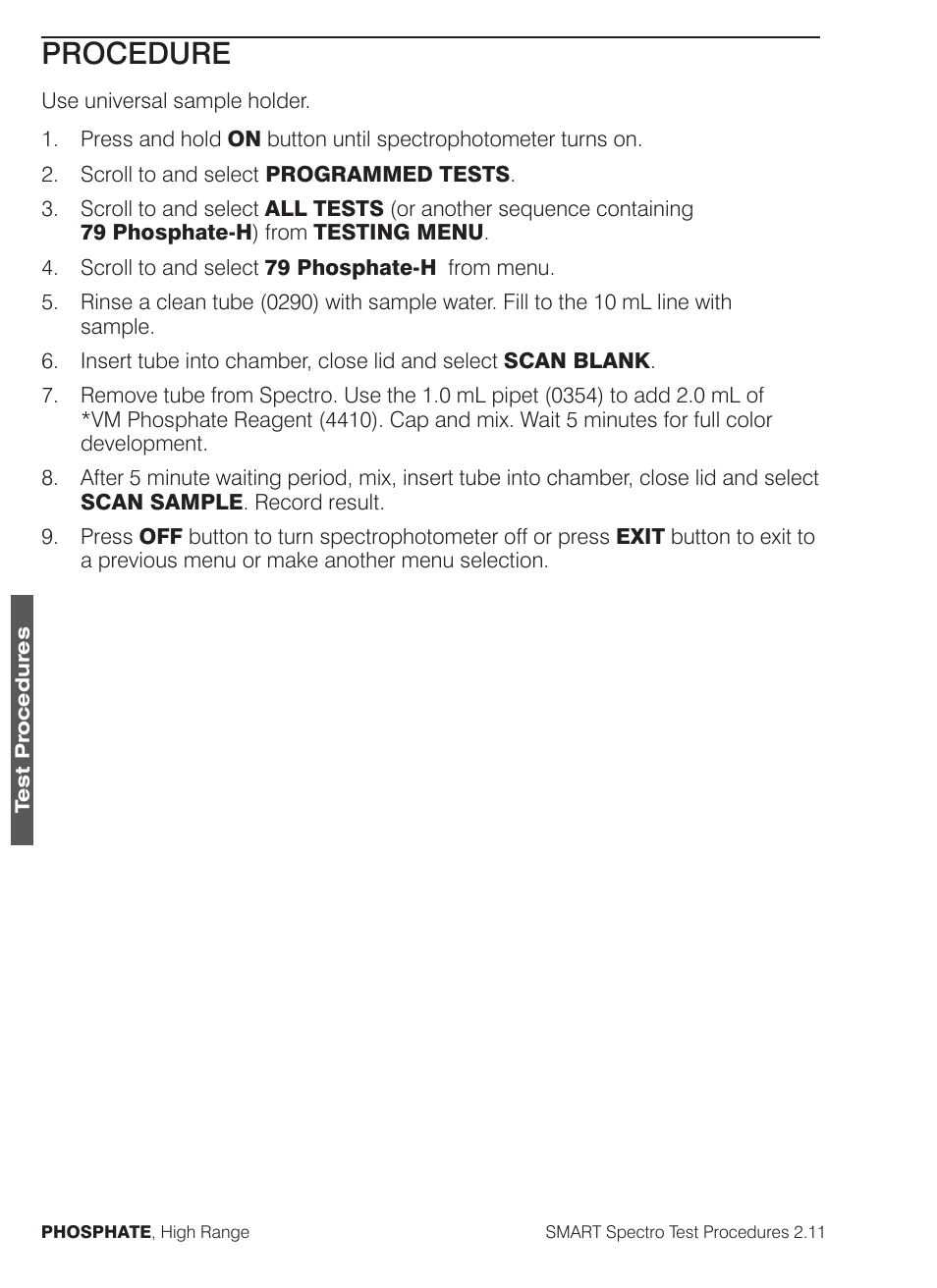 Procedure | LaMotte SMART Spectro Spectrophotometer User Manual | Page 225 / 261