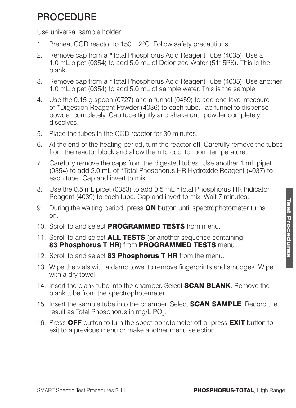 Procedure | LaMotte SMART Spectro Spectrophotometer User Manual | Page 232 / 261