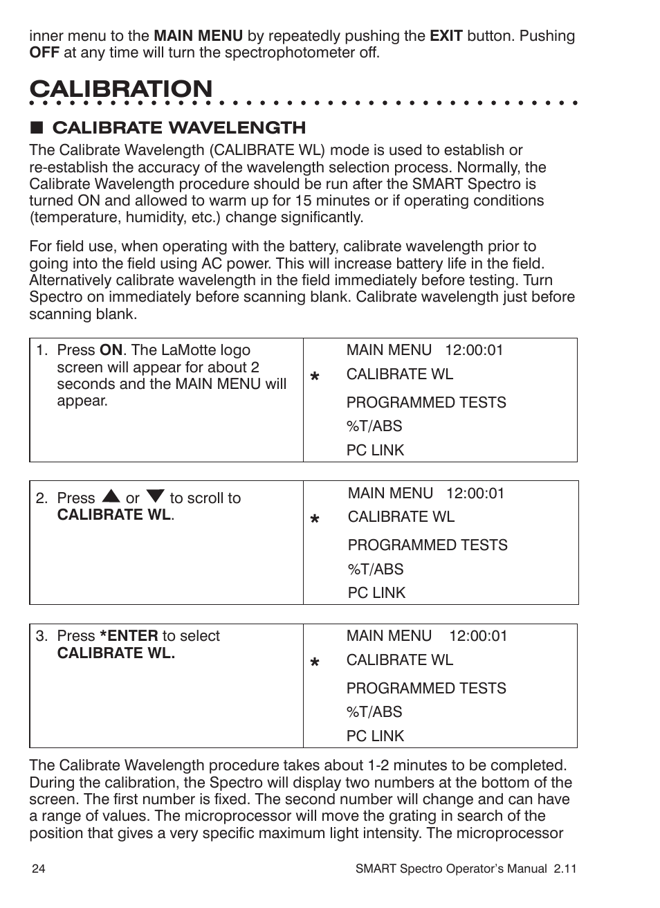 Calibration | LaMotte SMART Spectro Spectrophotometer User Manual | Page 24 / 261