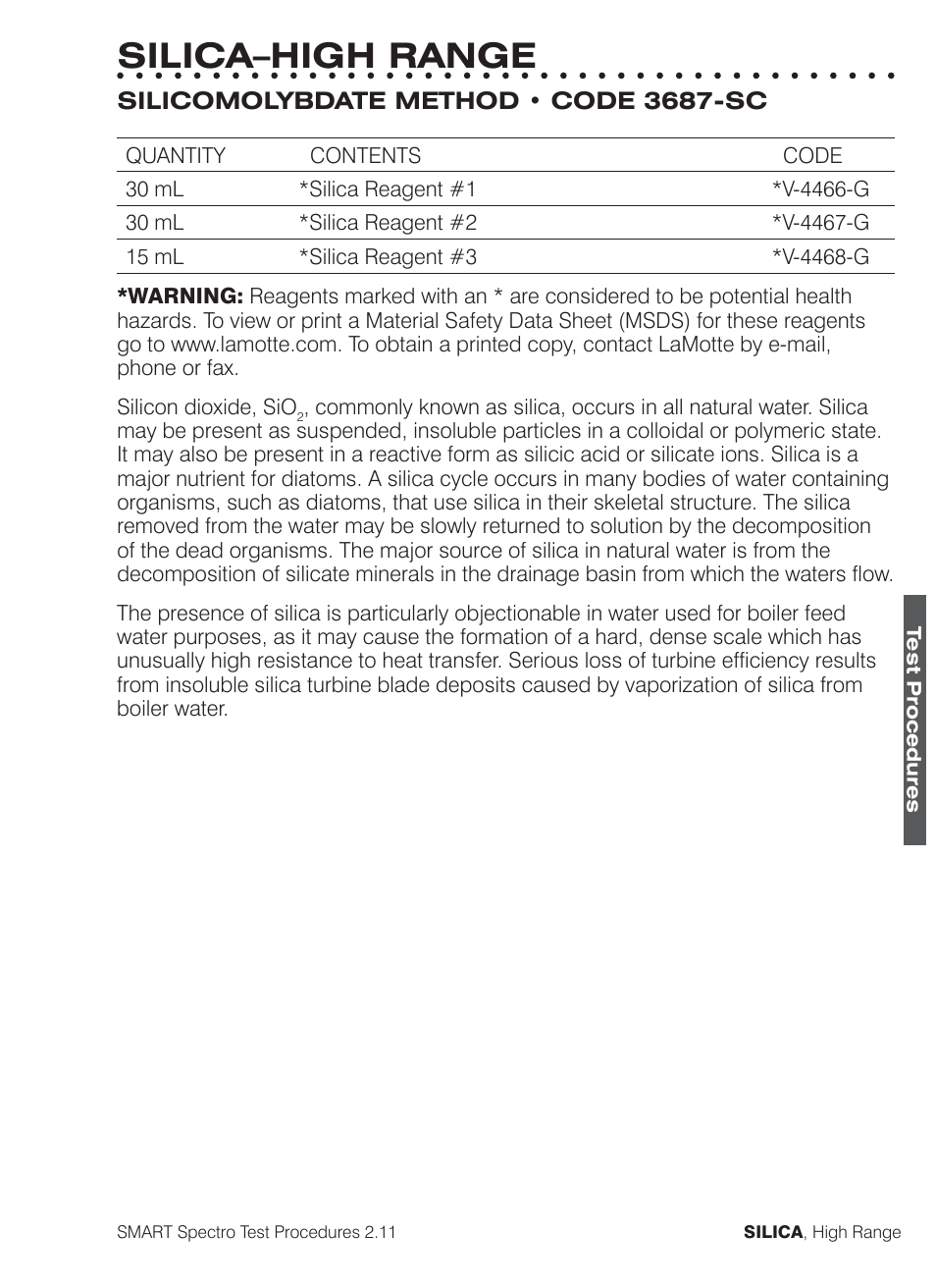 Silica–high range | LaMotte SMART Spectro Spectrophotometer User Manual | Page 240 / 261