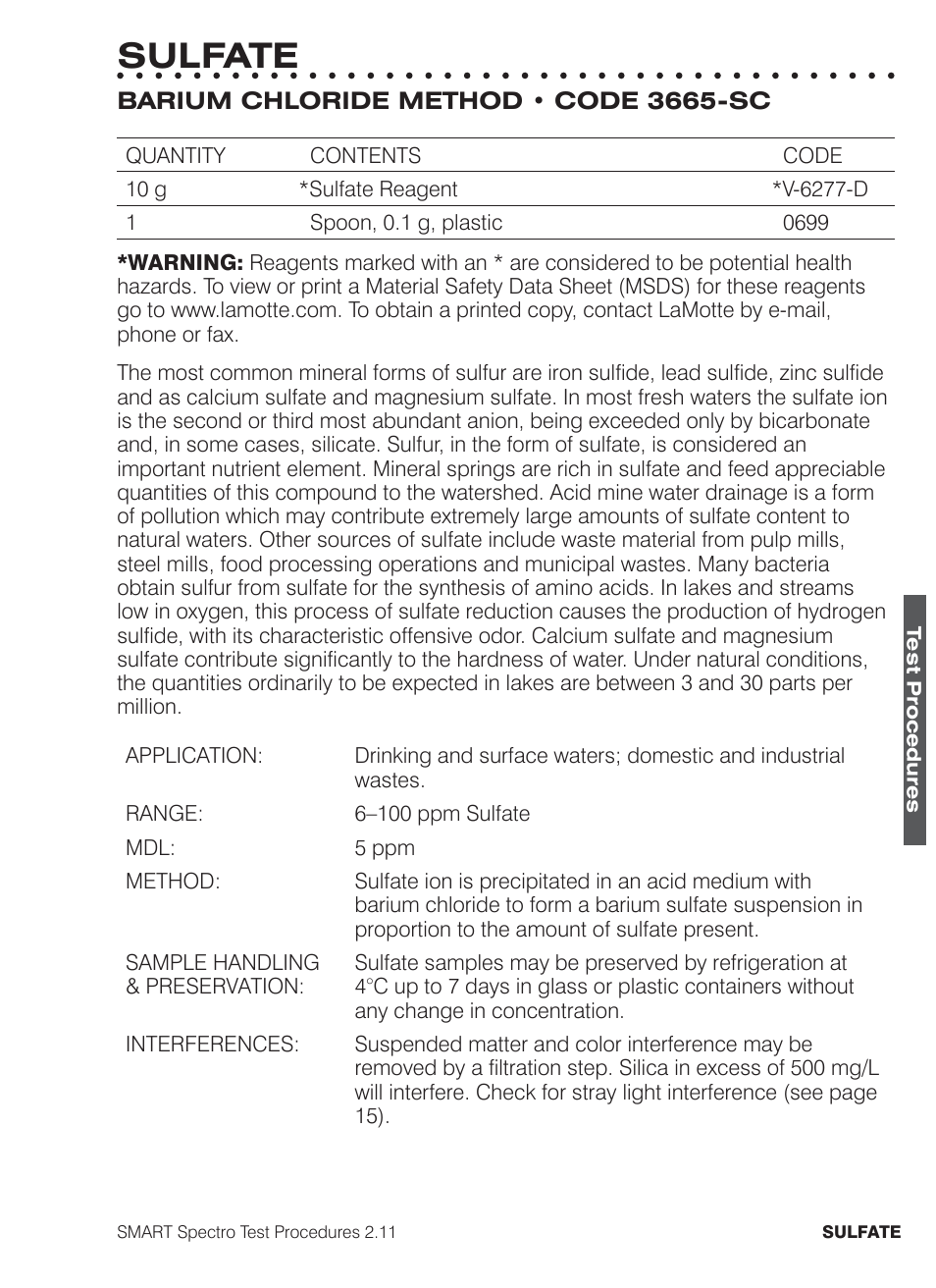 Sulfate | LaMotte SMART Spectro Spectrophotometer User Manual | Page 244 / 261