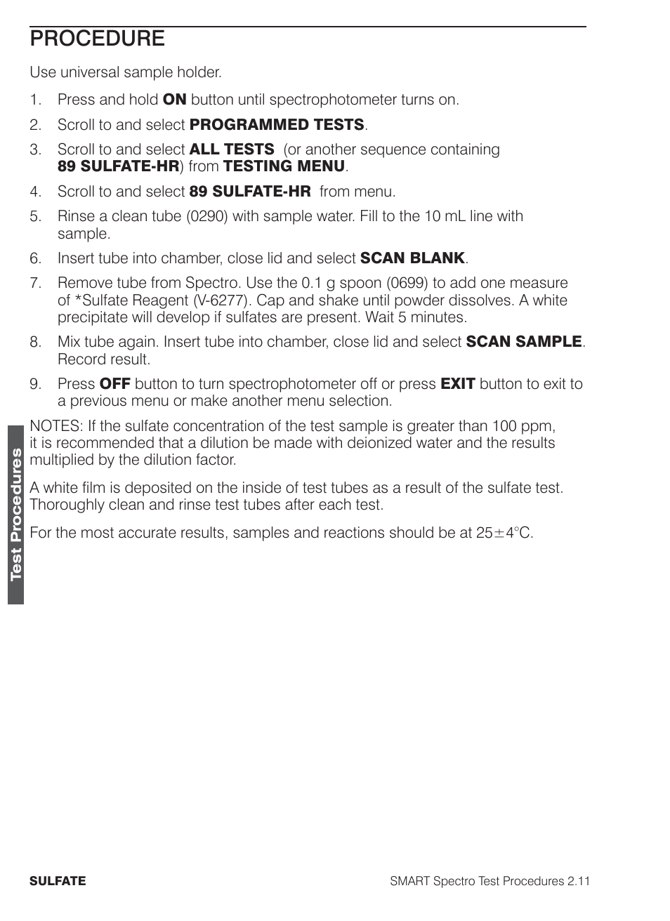 Procedure | LaMotte SMART Spectro Spectrophotometer User Manual | Page 245 / 261