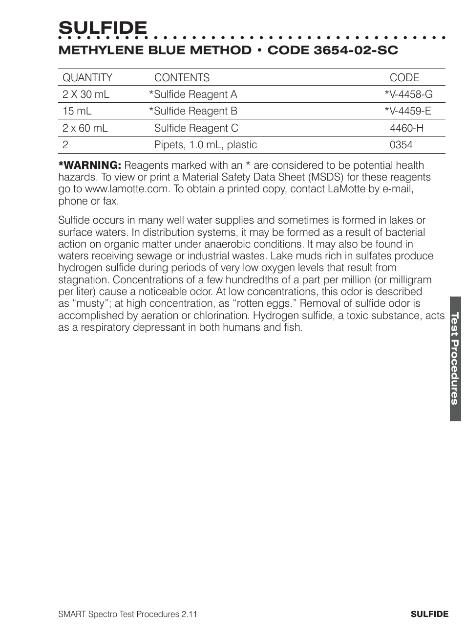 Sulfide | LaMotte SMART Spectro Spectrophotometer User Manual | Page 246 / 261
