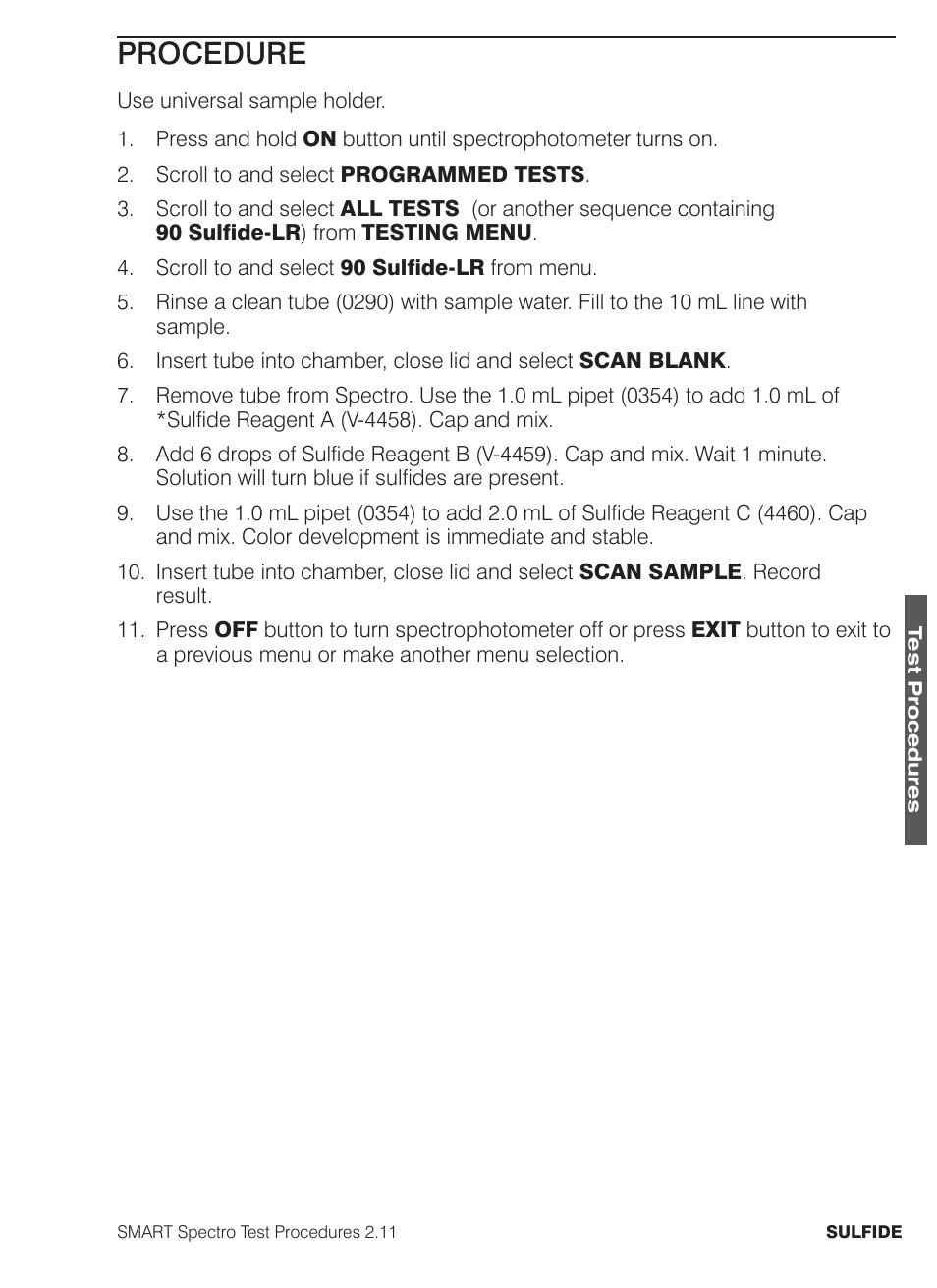 Procedure | LaMotte SMART Spectro Spectrophotometer User Manual | Page 248 / 261