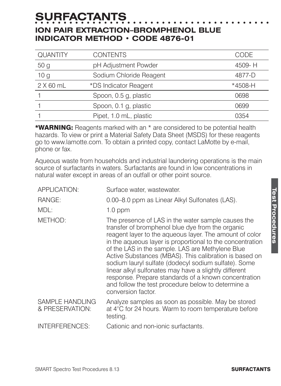 Surfactants | LaMotte SMART Spectro Spectrophotometer User Manual | Page 250 / 261