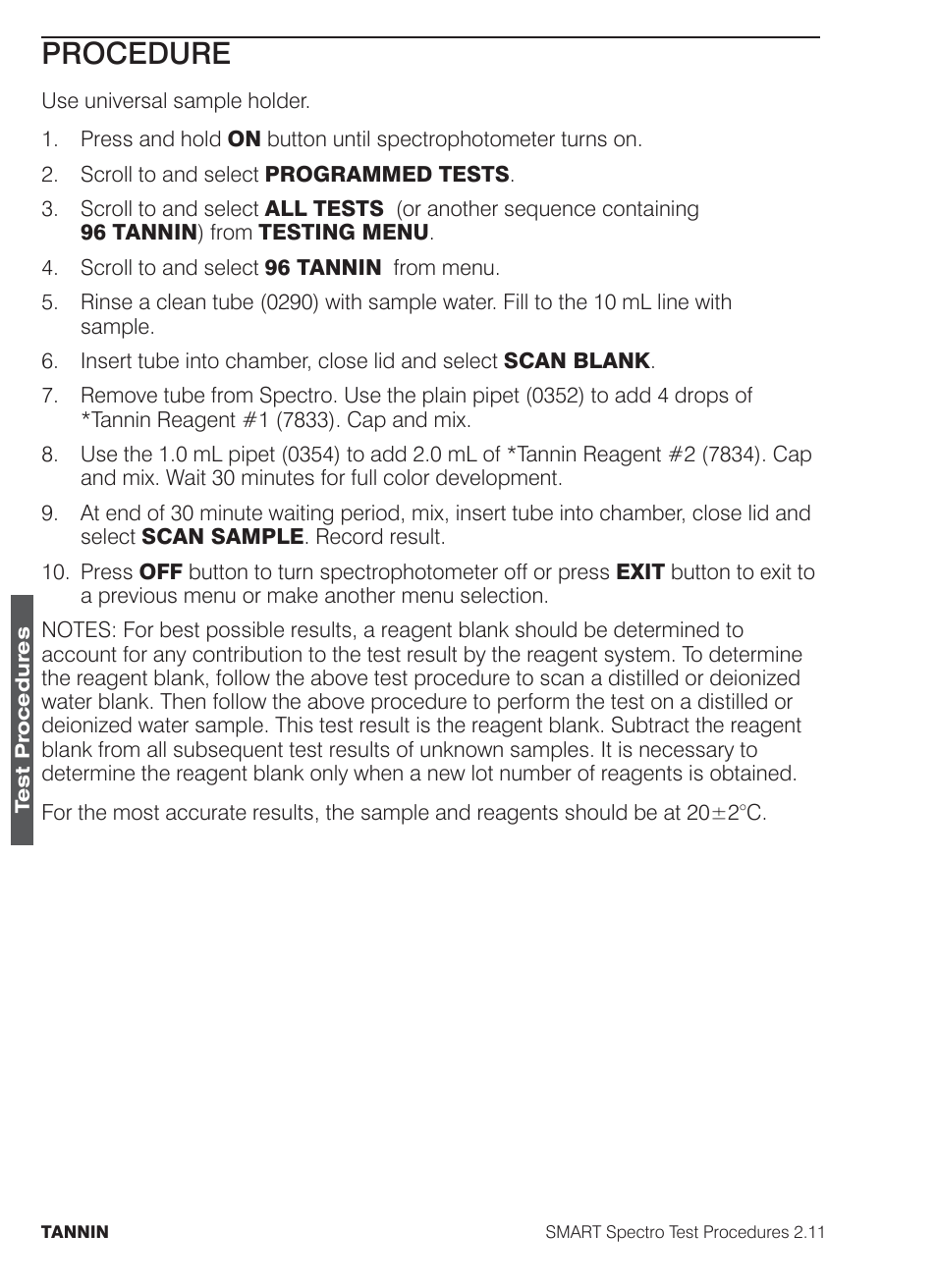 Procedure | LaMotte SMART Spectro Spectrophotometer User Manual | Page 253 / 261