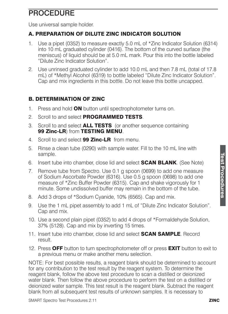 Procedure | LaMotte SMART Spectro Spectrophotometer User Manual | Page 258 / 261