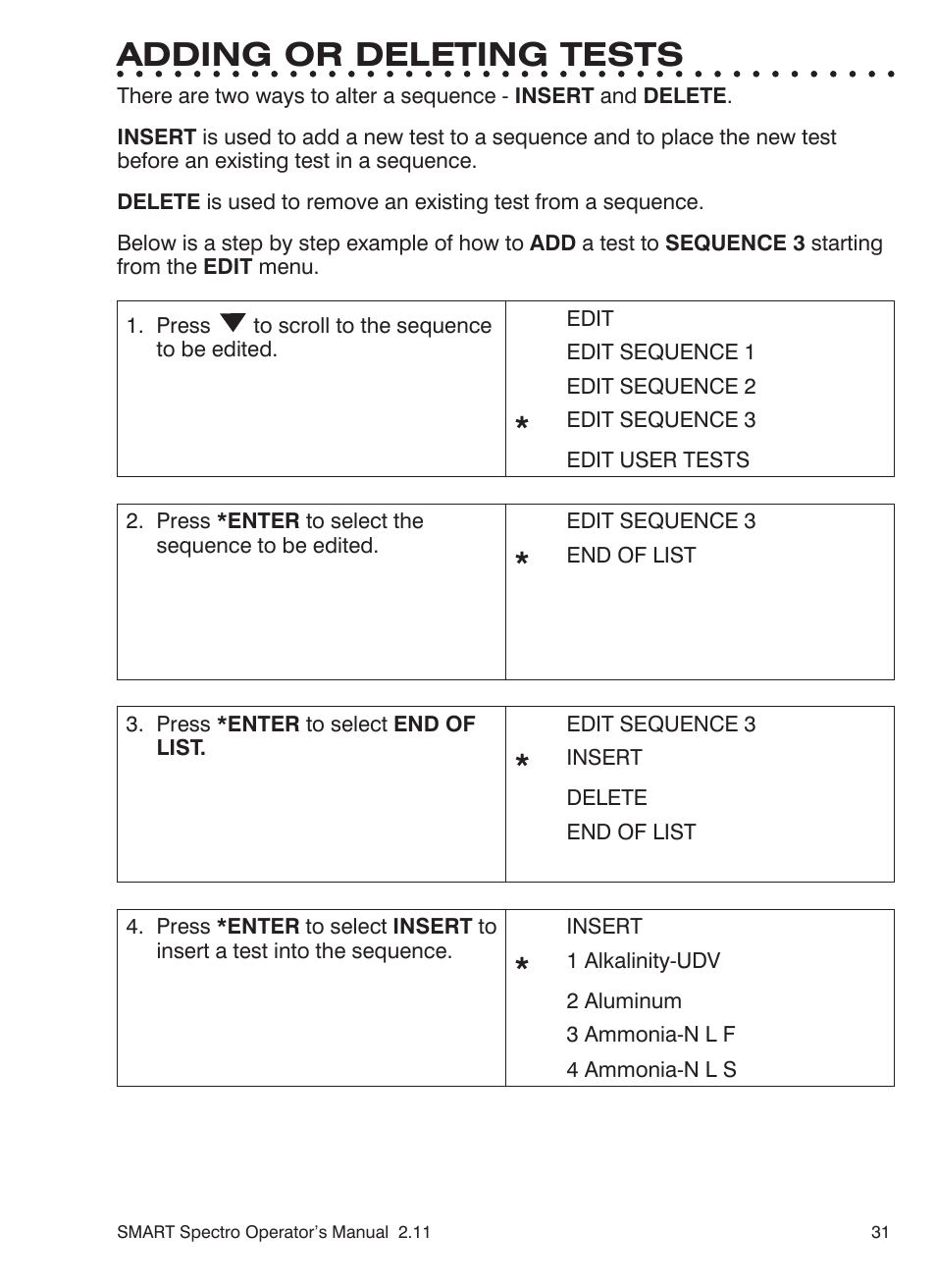 Adding or deleting tests | LaMotte SMART Spectro Spectrophotometer User Manual | Page 31 / 261