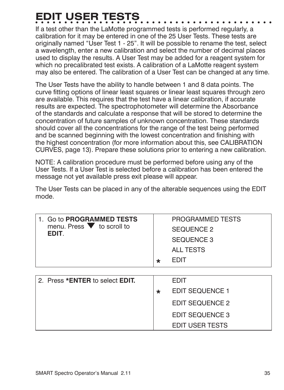 Edit user tests | LaMotte SMART Spectro Spectrophotometer User Manual | Page 35 / 261