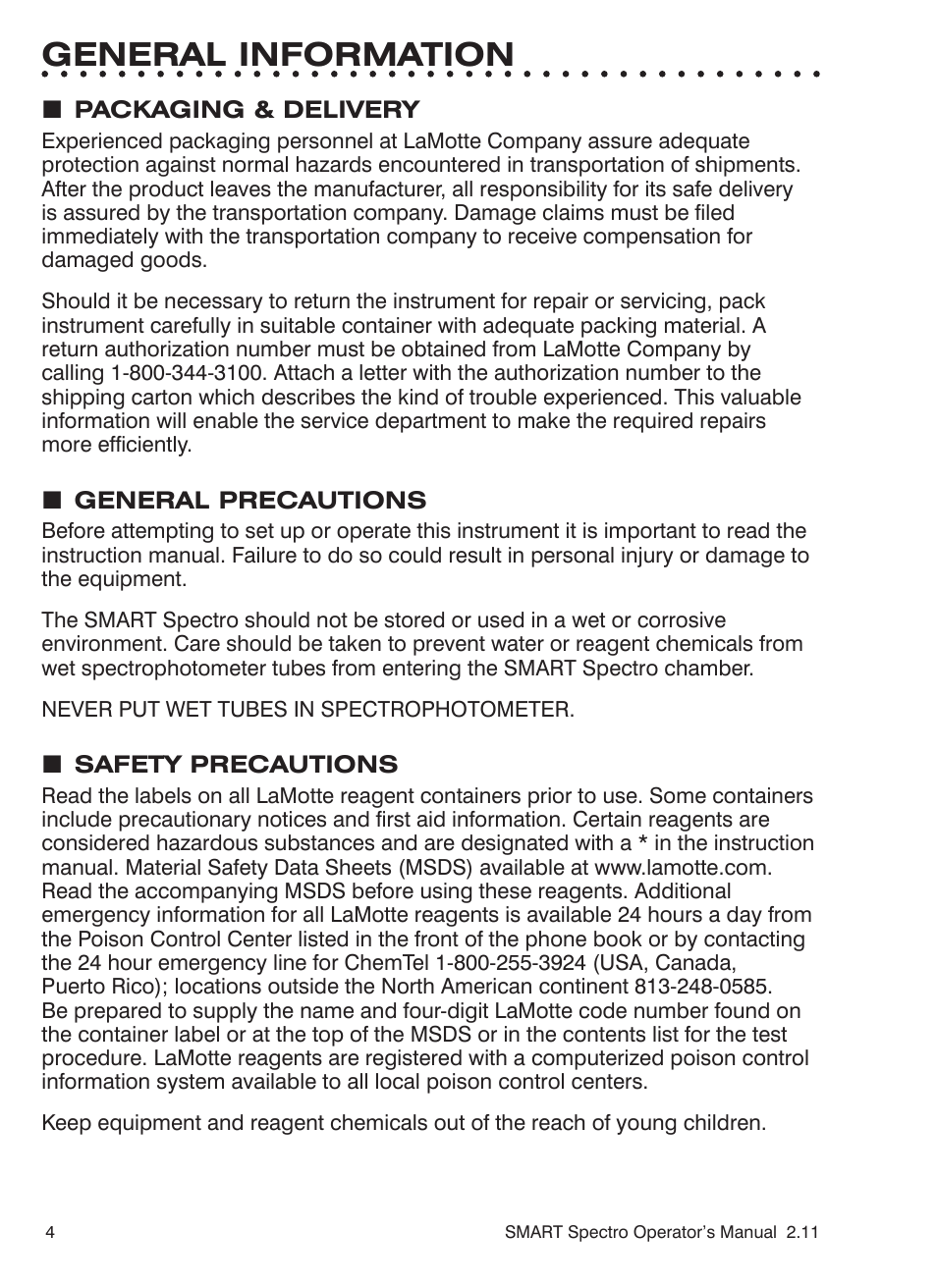 General information | LaMotte SMART Spectro Spectrophotometer User Manual | Page 4 / 261