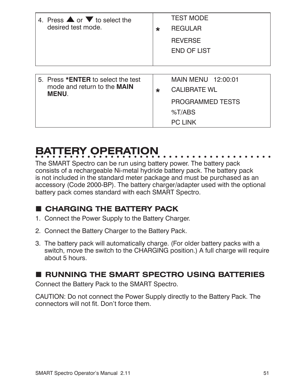 Battery operation | LaMotte SMART Spectro Spectrophotometer User Manual | Page 51 / 261