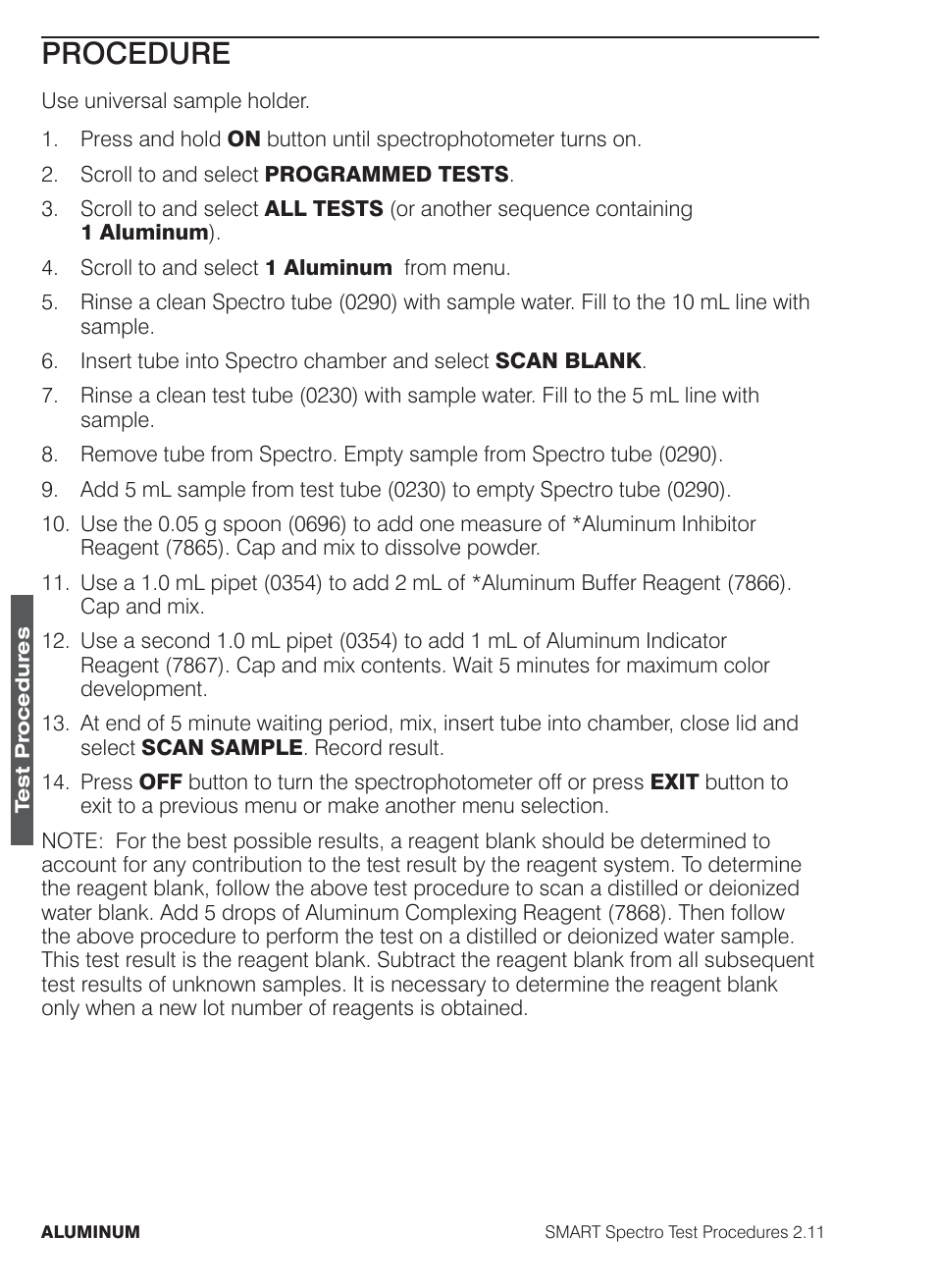 Procedure | LaMotte SMART Spectro Spectrophotometer User Manual | Page 65 / 261