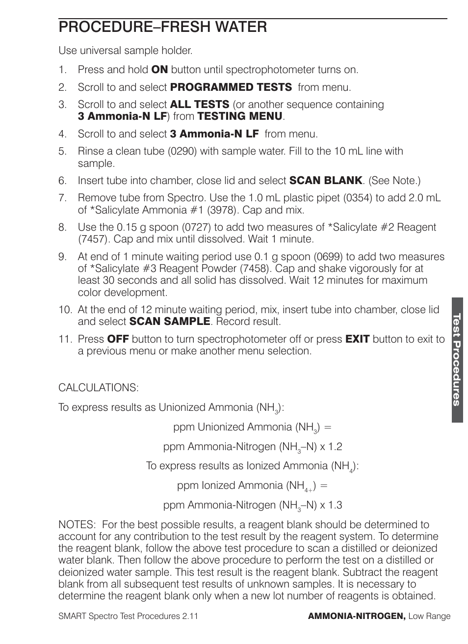 Procedure–fresh water | LaMotte SMART Spectro Spectrophotometer User Manual | Page 68 / 261