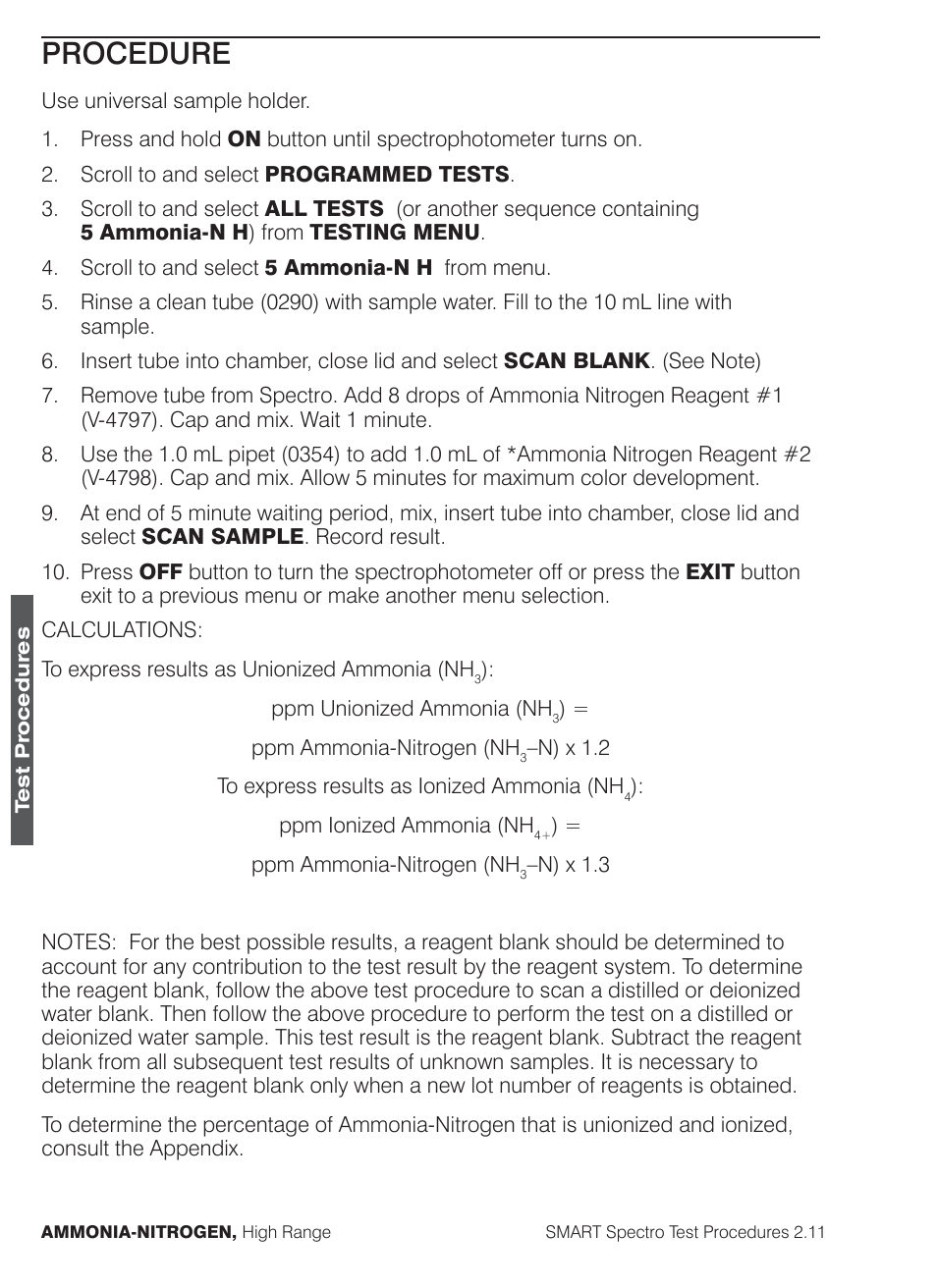 Procedure | LaMotte SMART Spectro Spectrophotometer User Manual | Page 73 / 261