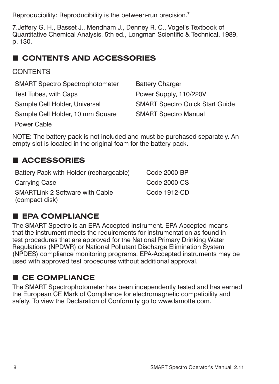 LaMotte SMART Spectro Spectrophotometer User Manual | Page 8 / 261