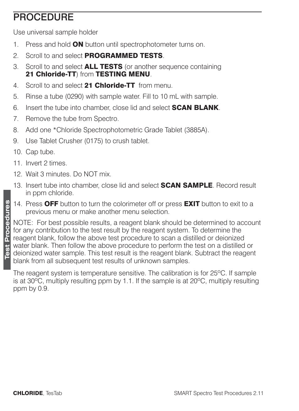 Procedure | LaMotte SMART Spectro Spectrophotometer User Manual | Page 87 / 261
