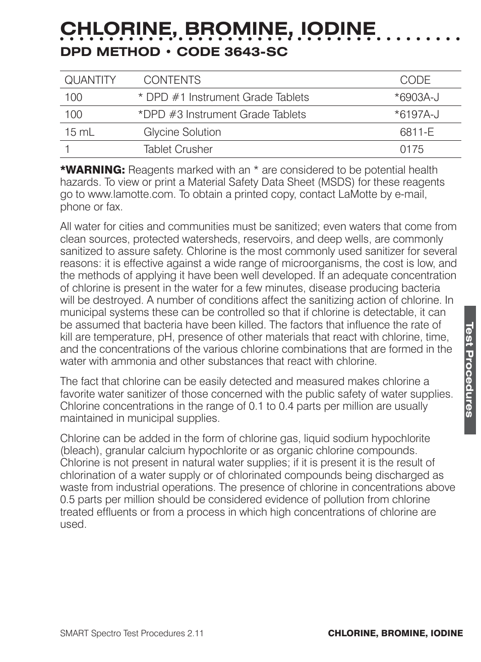 Chlorine, bromine, iodine | LaMotte SMART Spectro Spectrophotometer User Manual | Page 88 / 261
