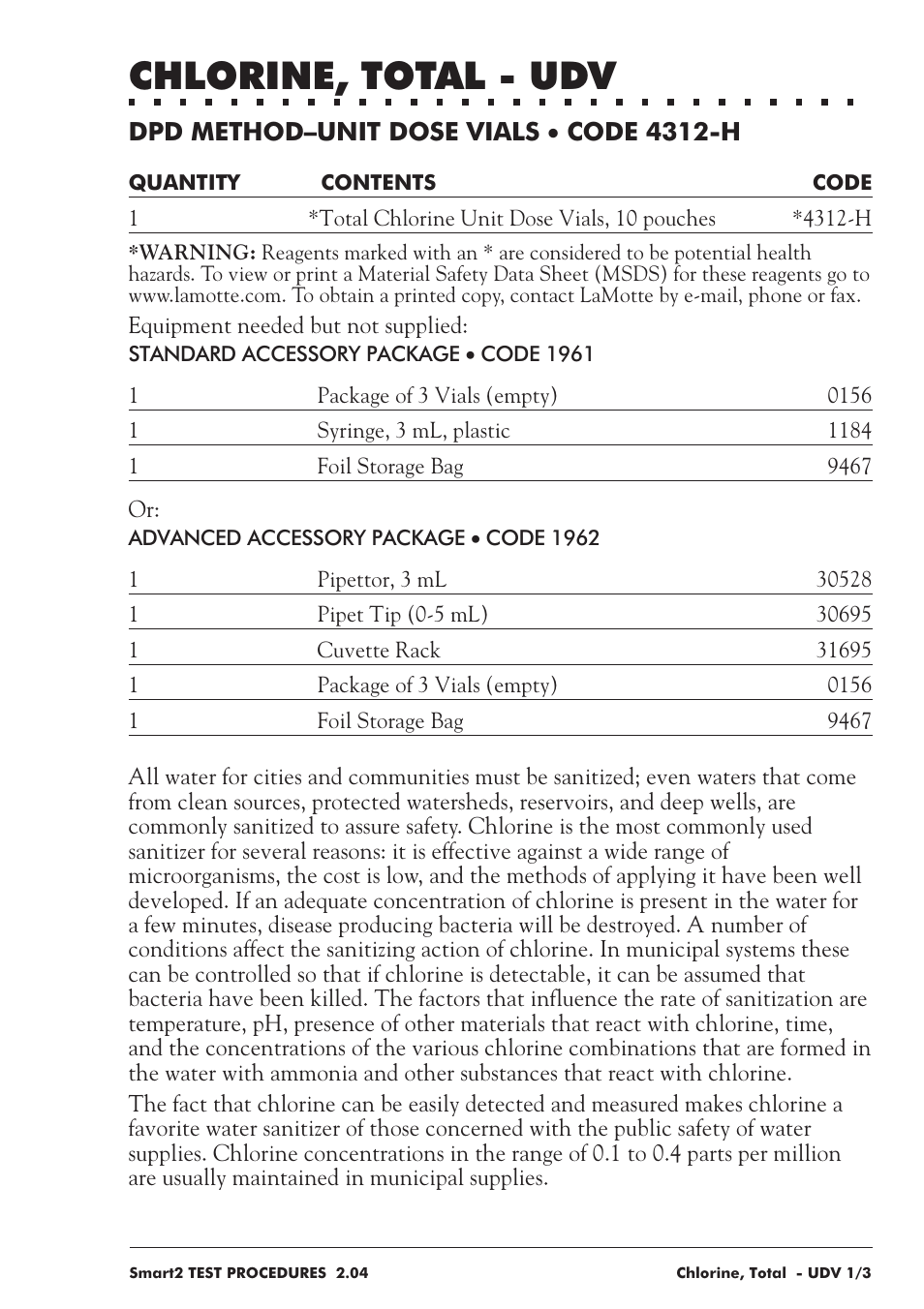 Chlorine, total - udv | LaMotte SMART 2 User Manual | Page 105 / 258