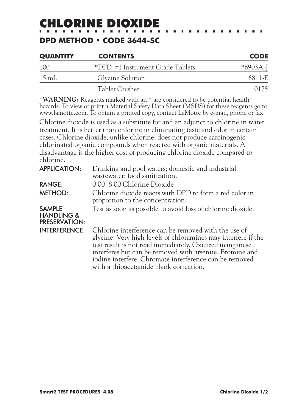 Chlorine dioxide | LaMotte SMART 2 User Manual | Page 109 / 258