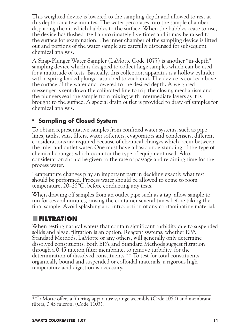 Filtration | LaMotte SMART 2 User Manual | Page 11 / 258