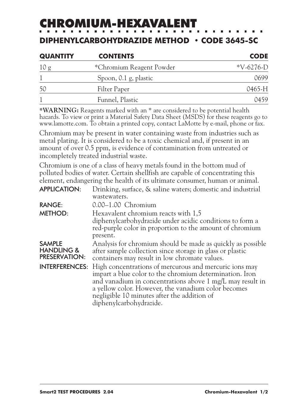 Chromium-hexavalent | LaMotte SMART 2 User Manual | Page 113 / 258