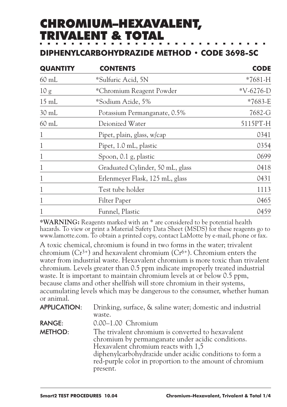 Chromium–hexavalent, trivalent & total | LaMotte SMART 2 User Manual | Page 115 / 258