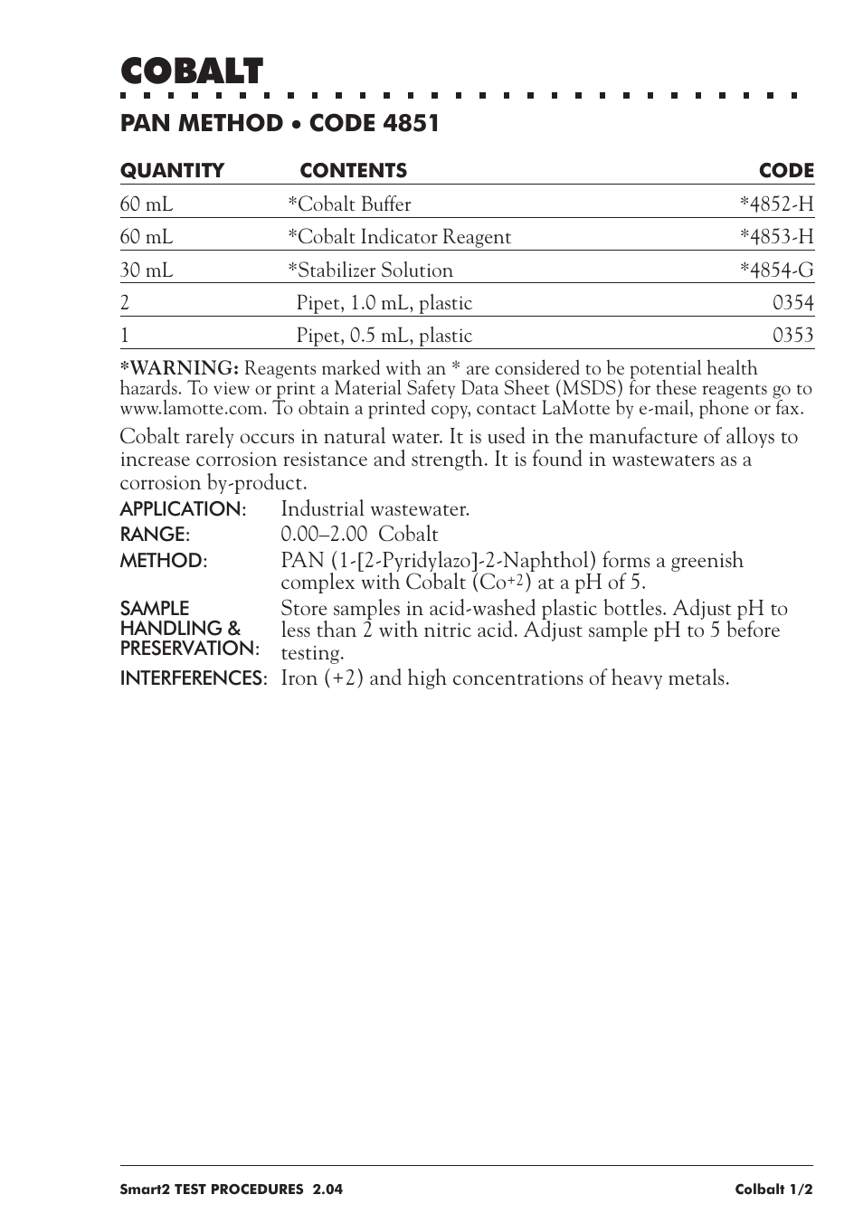 Cobalt | LaMotte SMART 2 User Manual | Page 119 / 258