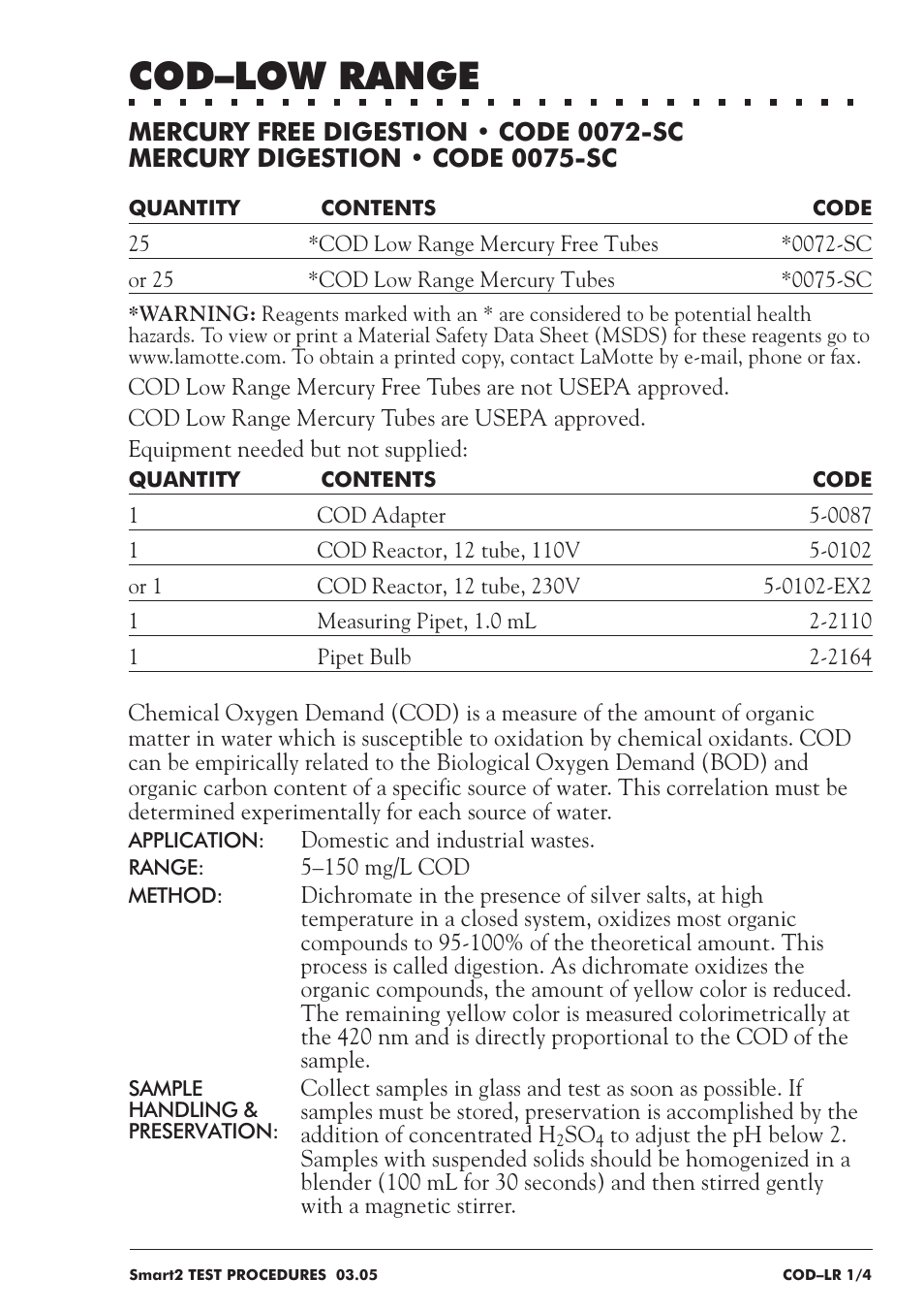 Cod–low range | LaMotte SMART 2 User Manual | Page 121 / 258