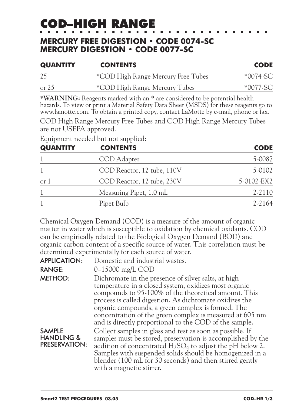 Cod–high range | LaMotte SMART 2 User Manual | Page 129 / 258