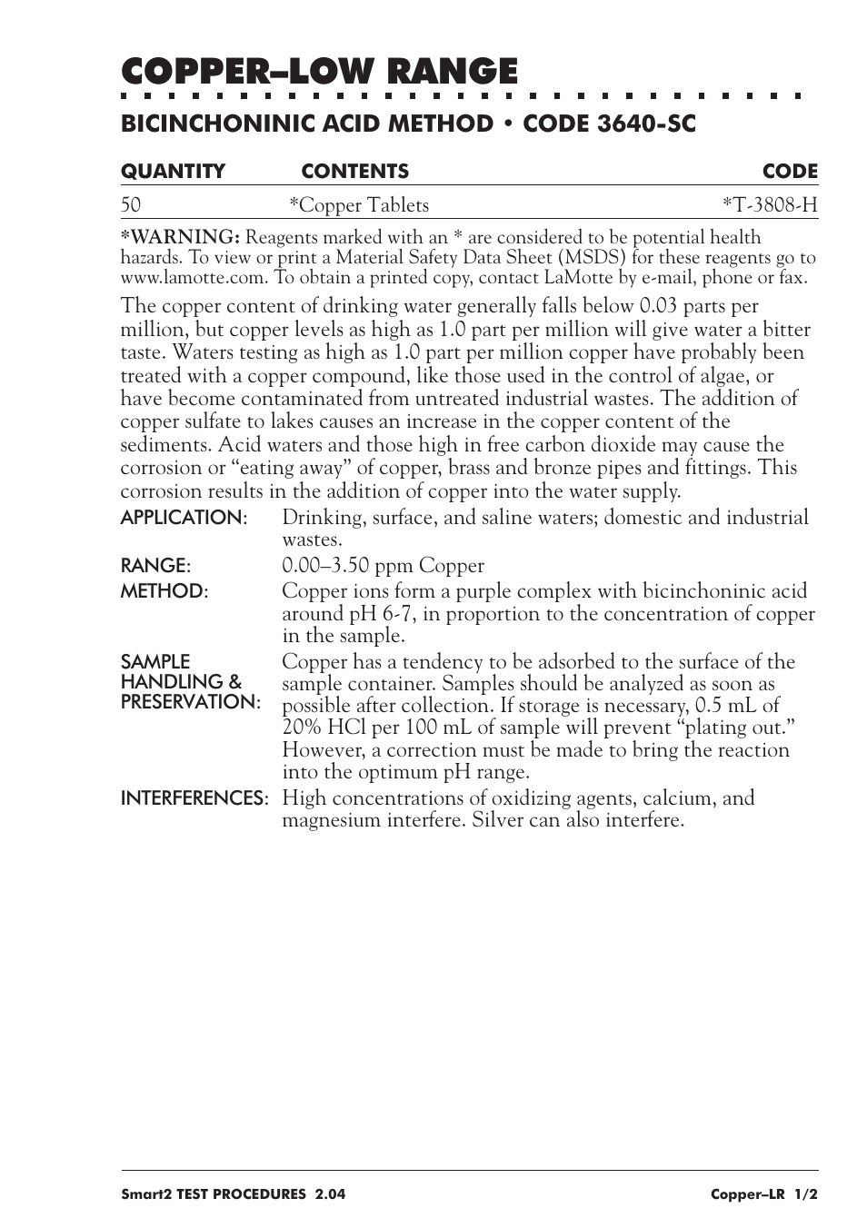 Copper–low range | LaMotte SMART 2 User Manual | Page 135 / 258