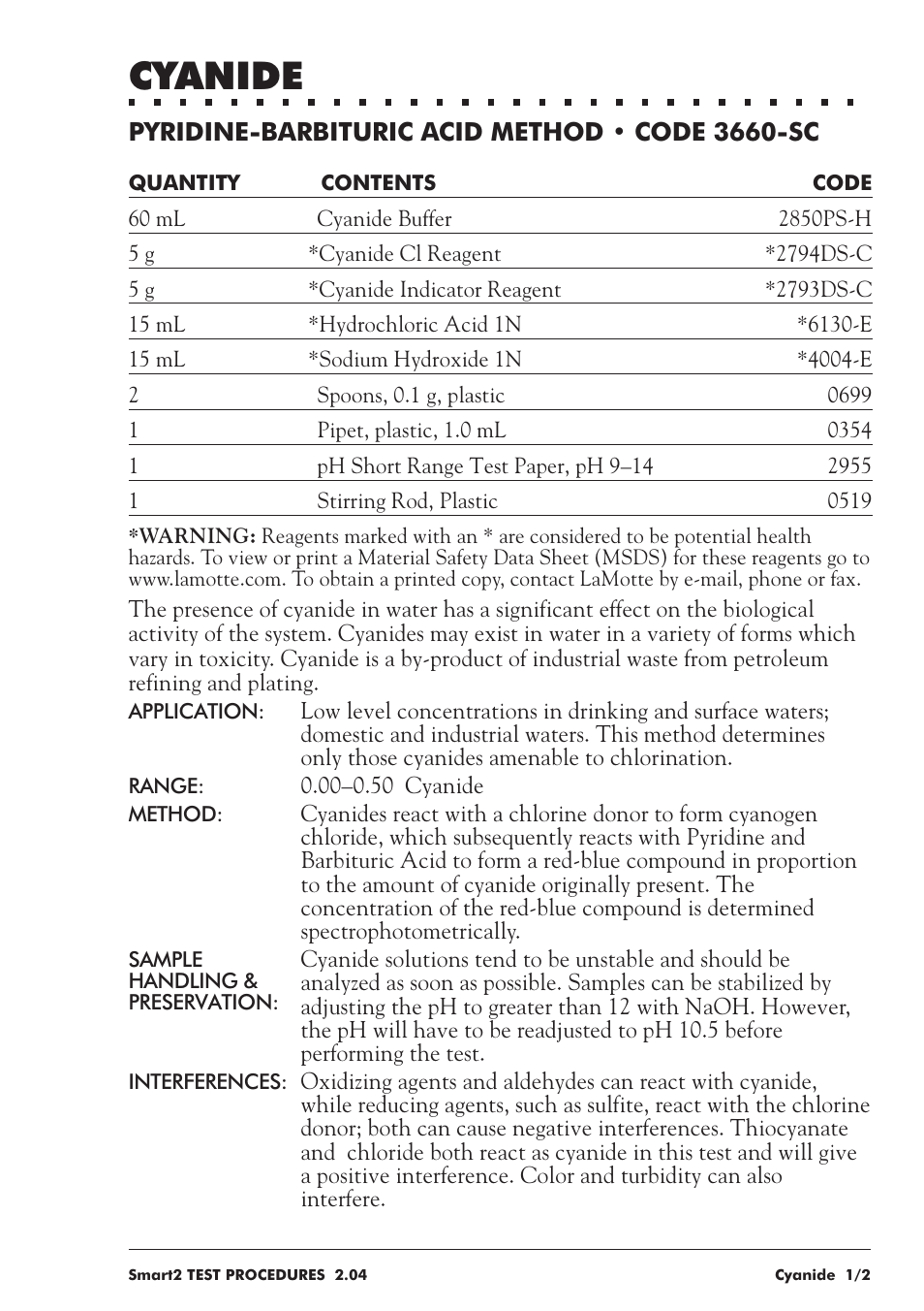 Cyanide | LaMotte SMART 2 User Manual | Page 145 / 258