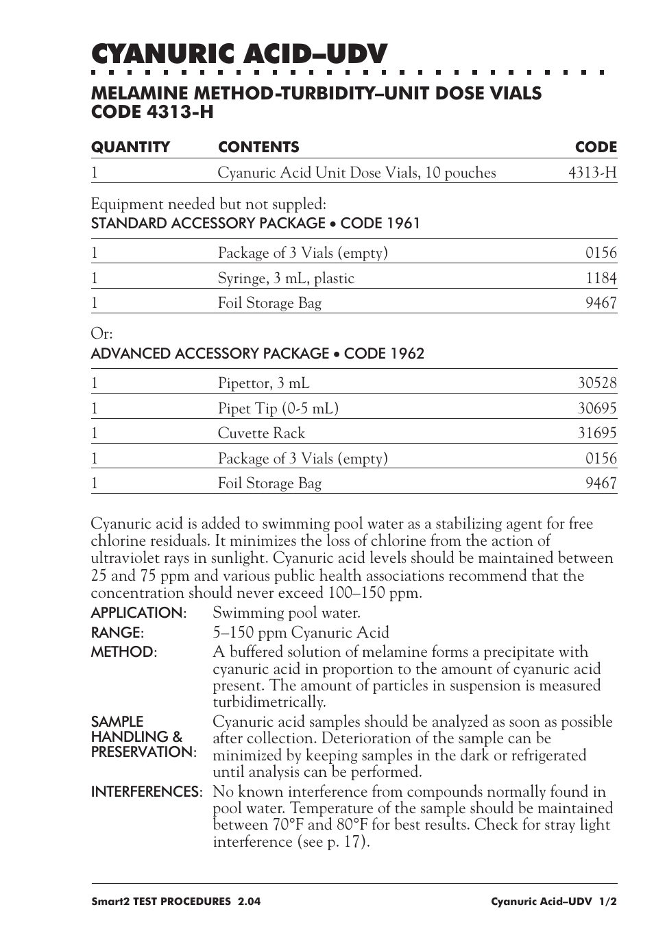 Cyanuric acid–udv | LaMotte SMART 2 User Manual | Page 149 / 258