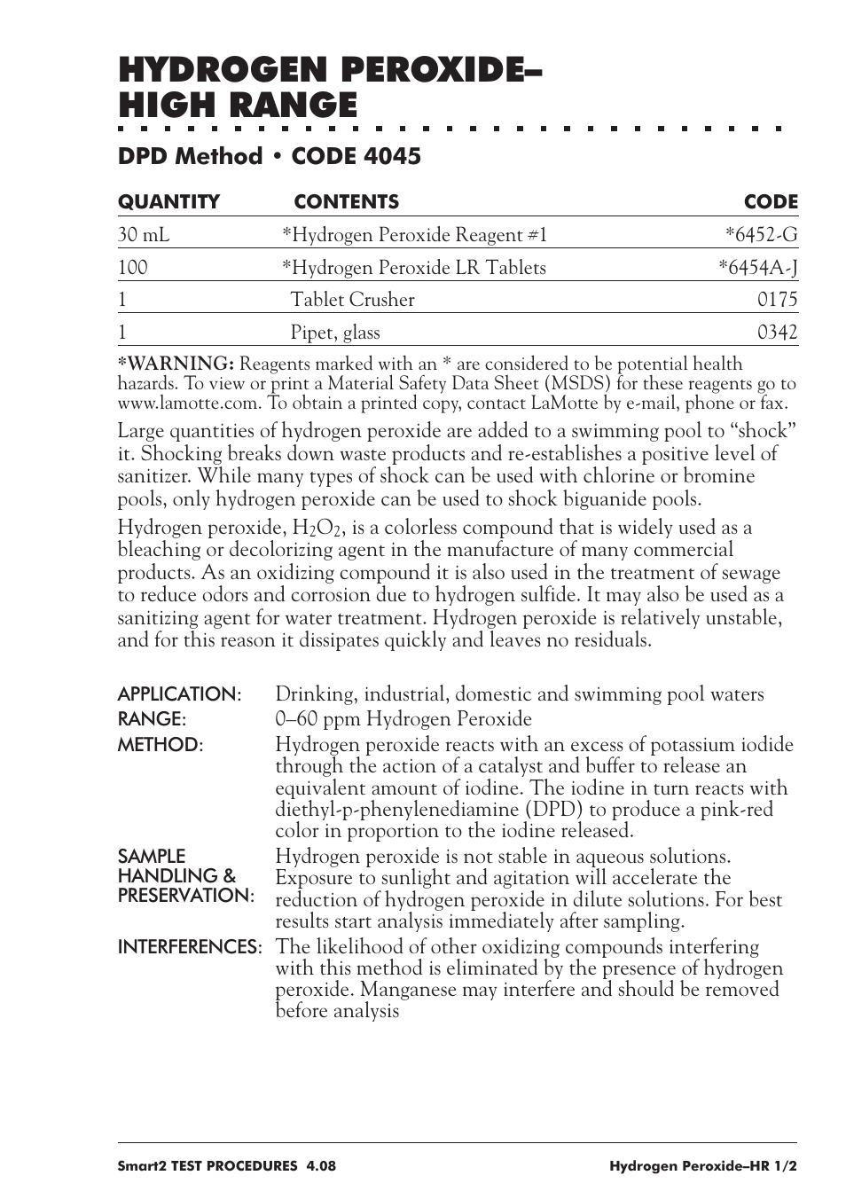 Hydrogen peroxide– high range | LaMotte SMART 2 User Manual | Page 163 / 258