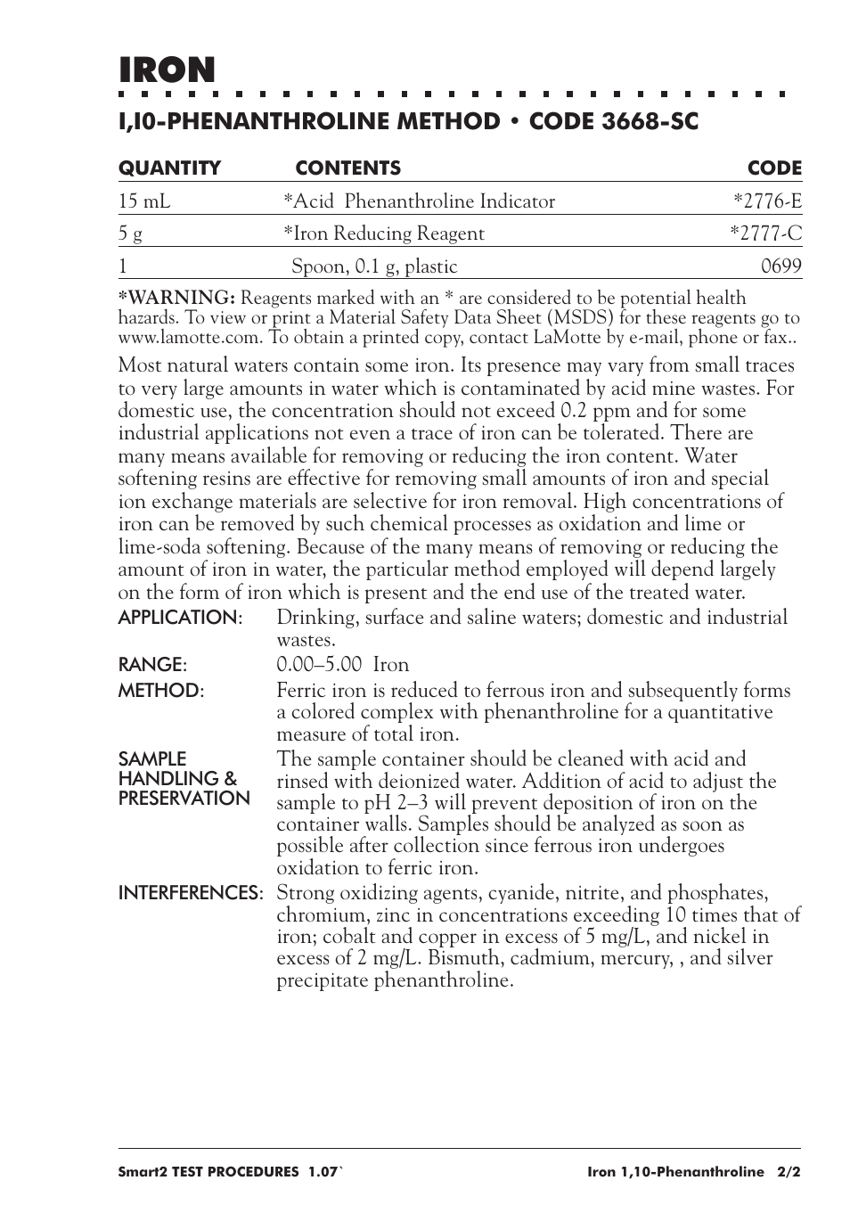 Iron | LaMotte SMART 2 User Manual | Page 167 / 258