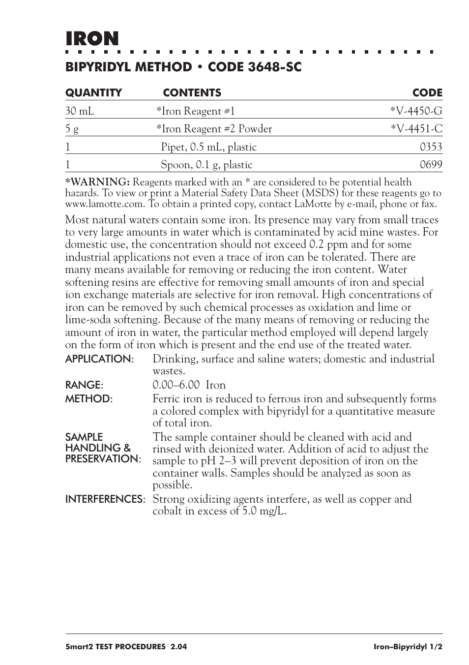 Iron | LaMotte SMART 2 User Manual | Page 169 / 258