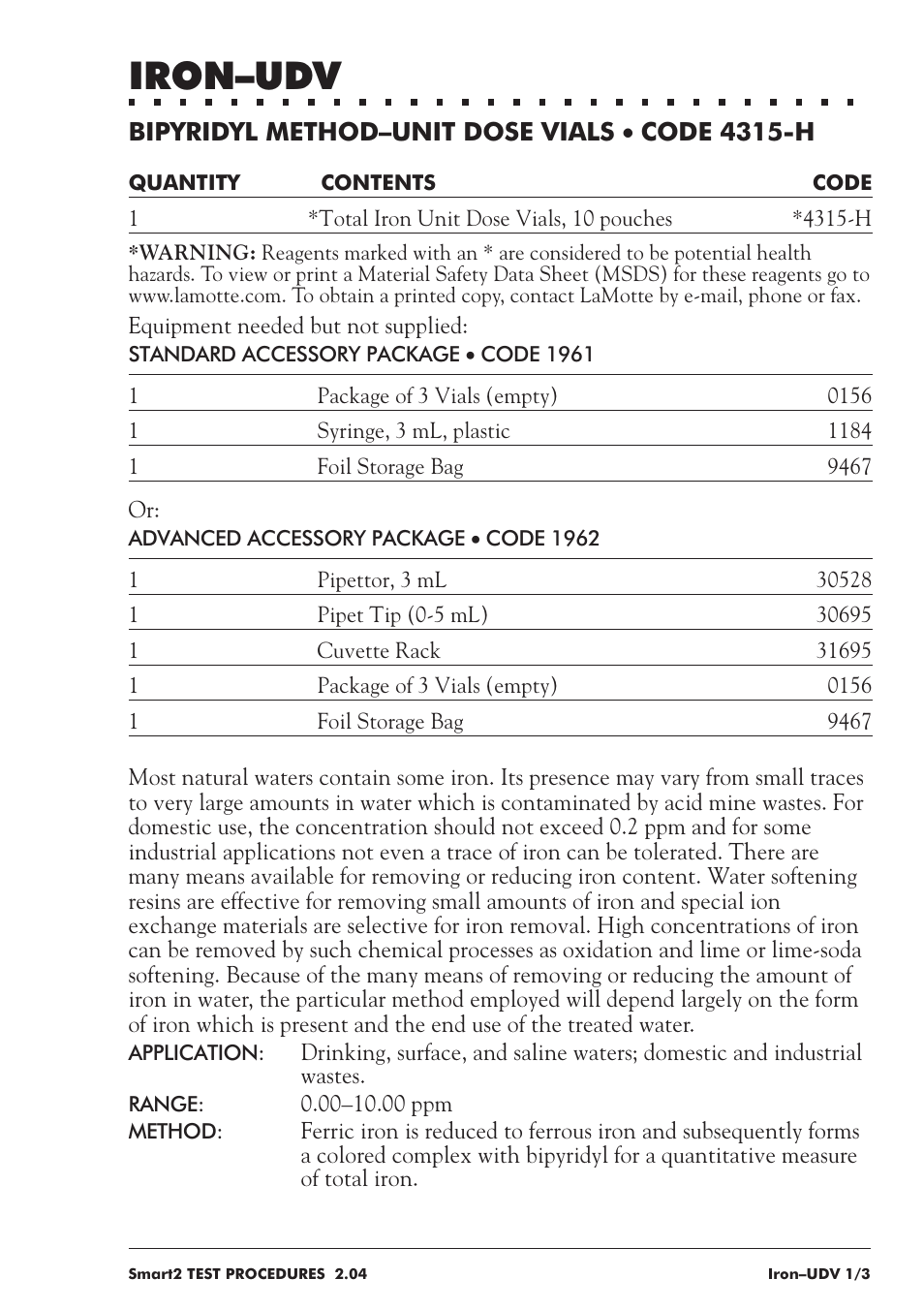 Iron–udv | LaMotte SMART 2 User Manual | Page 171 / 258