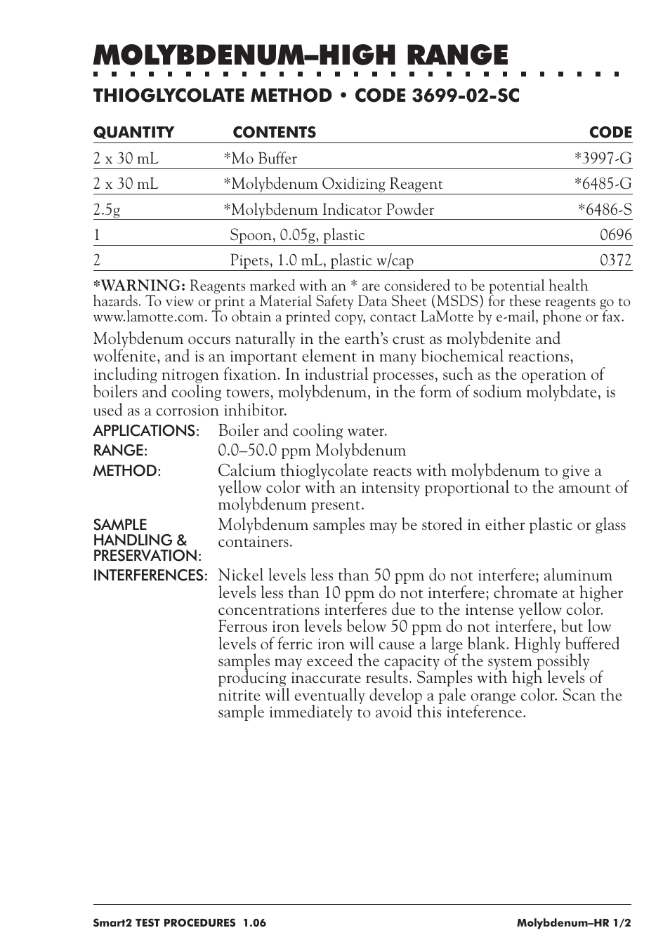 Molybdenum–high range | LaMotte SMART 2 User Manual | Page 183 / 258